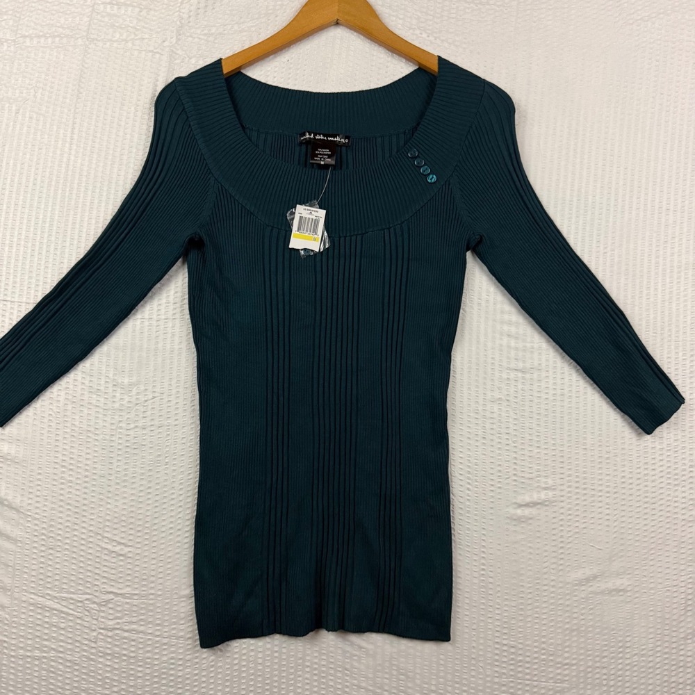 United States Sweaters Womens Teal Ribbed Scoop Neck 3/4 Sleeve Top Medium NWT
